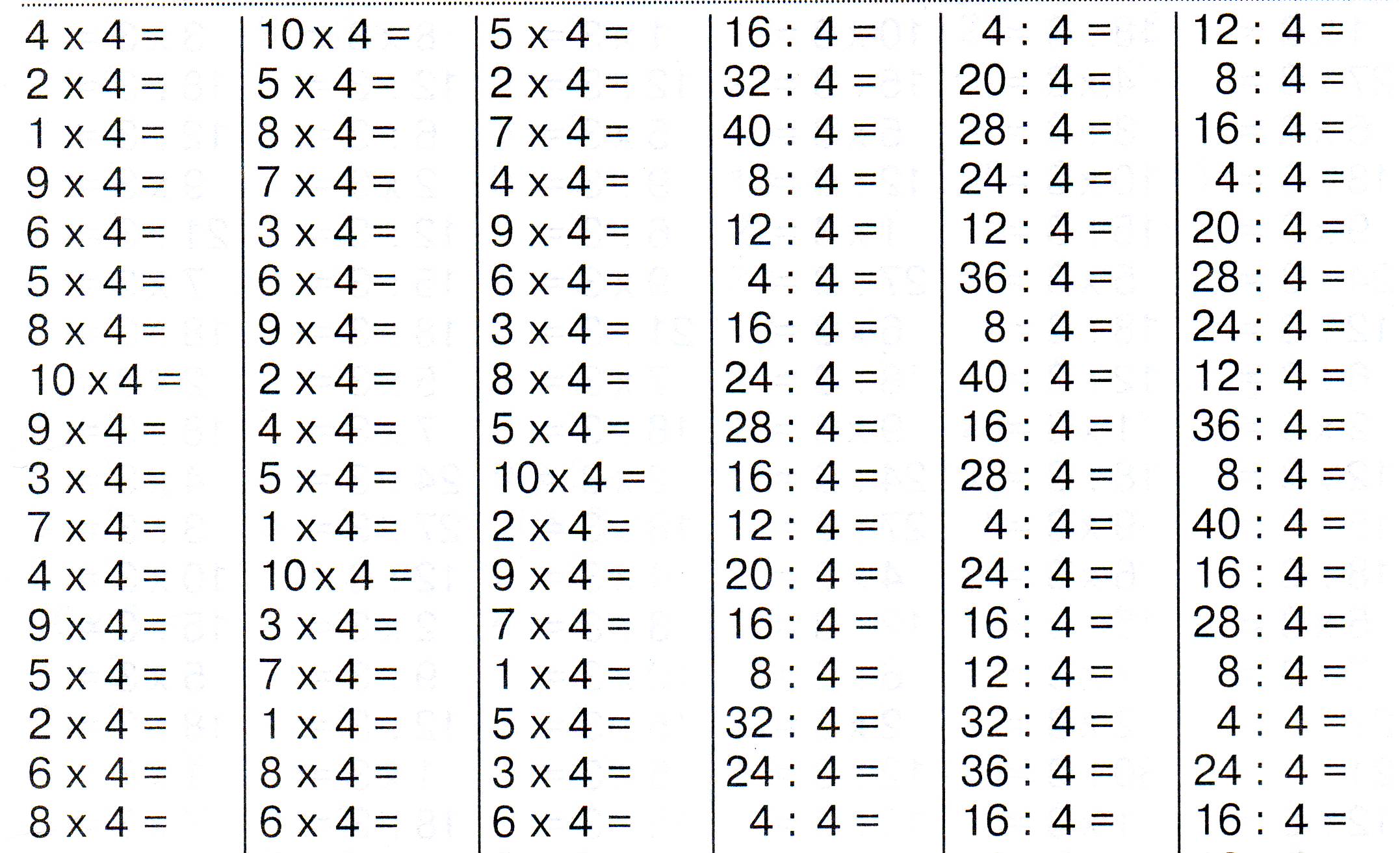 Таблица умножения и деления на 2 3 4 5 6